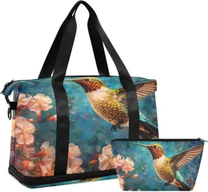 Brightly Colored Hummingbird Gym Duffle Bag with Shoe and Wet Clothes Compartments Shoulder Weekender Bag for Swim Sports Travel