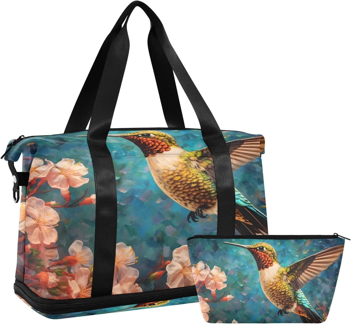 Brightly Colored Hummingbird Gym Duffle Bag with Shoe and Wet Clothes Compartments Shoulder Weekender Bag for Swim Sports Travel