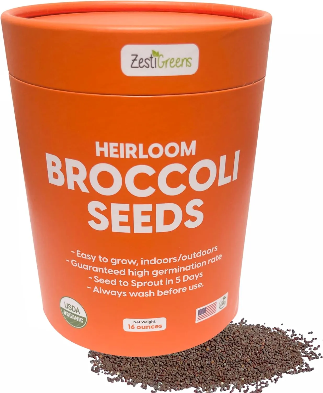 Broccoli Sprouting & Microgreens Seeds -1lb - Organic, Non-GMO, Heirloom Sprout Seeds Kit, Food Grade Colorful Container with Lid for Easier Scooping & Keeping Fresher.