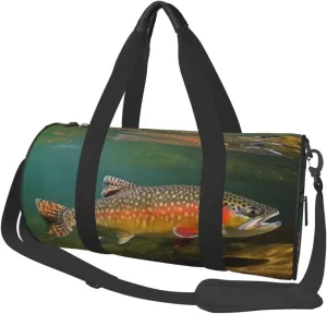 Brook Trout Fly Fishing Travel Bag for Women Men Gym Bag Large Duffle Bag Weekender Overnight Bag with Shoulder Strap