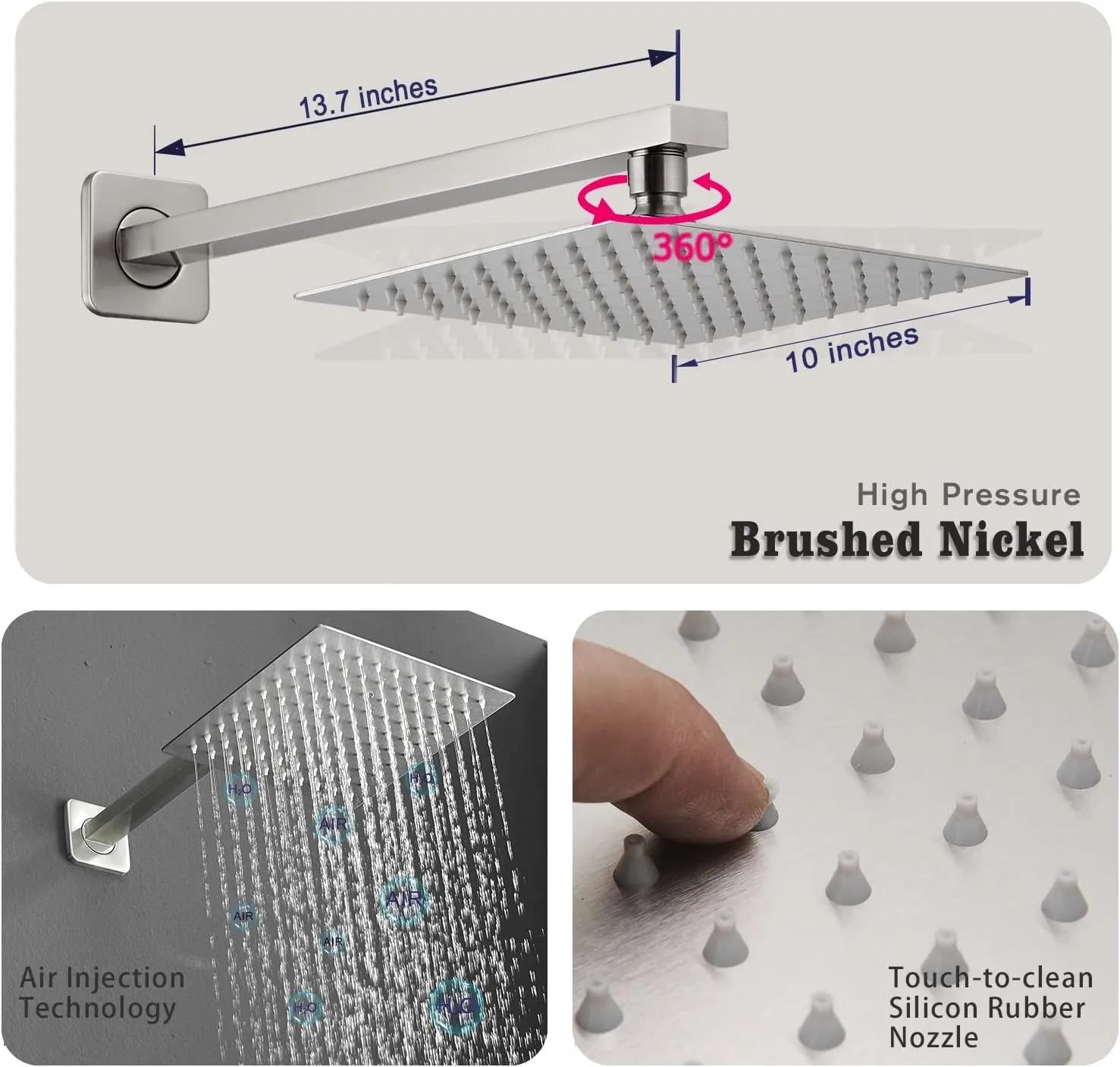 Brushed Bathroom Luxury Rain Mixer Combo Set Wall Mounted Rainfall Shower Head System, Shower Head System Shower Faucet Rough-in Valve Body and Trim Included