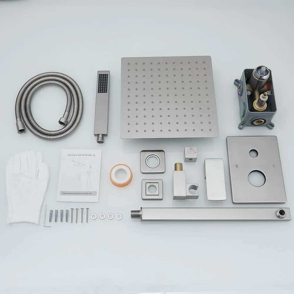 Brushed Bathroom Luxury Rain Mixer Combo Set Wall Mounted Rainfall Shower Head System, Shower Head System Shower Faucet Rough-in Valve Body and Trim Included