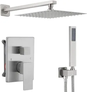 Brushed Bathroom Luxury Rain Mixer Combo Set Wall Mounted Rainfall Shower Head System, Shower Head System Shower Faucet Rough-in Valve Body and Trim Included