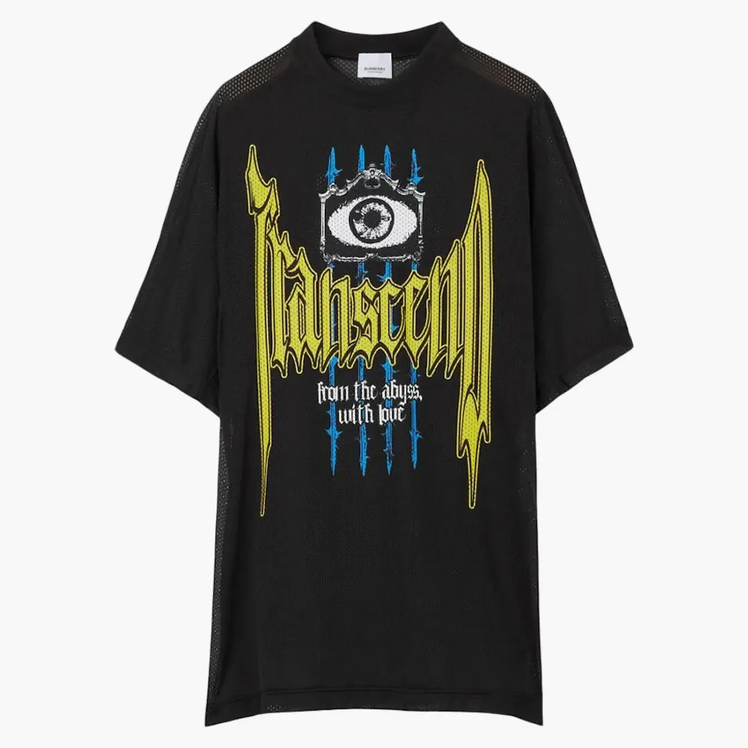 Burberry Slogan-print Perforated T-shirt Black
