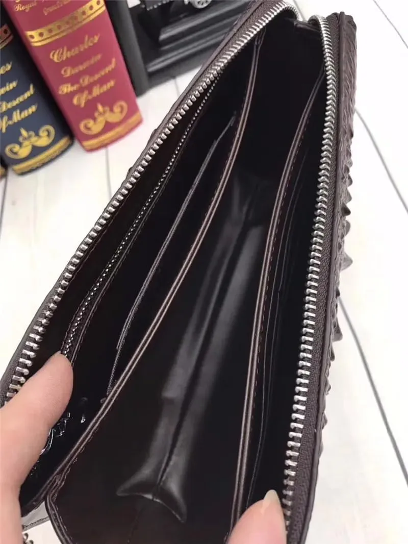 Business Authentic Crocodile Leather Password Lock Closure Men Wristlets Genuine Alligator Skin Male Clutch Bag Card Purse (brown)