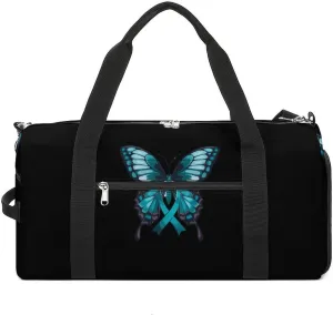 Butterfly Cancer Awareness Gym Bag for Women Men Lightweight Duffel Bag Travel Tote Bag Sports Bag with Shoulder Strap