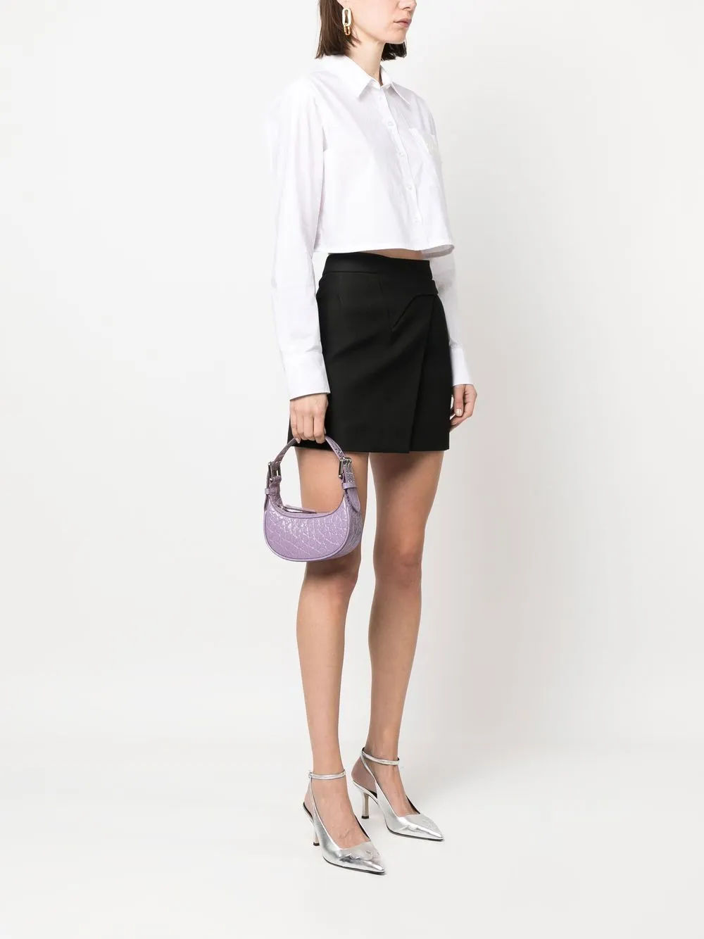 By Far Pre Mini Soho Croco Embossed Leather Shoulder Bag