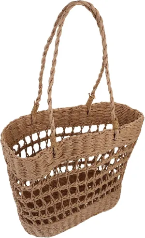 Cabilock Crochet Tote Bag Mesh Beach Bag Hobo Bag Fairy Aesthetic Shoulder Bag Summer Hollow Woven Storage Basket
