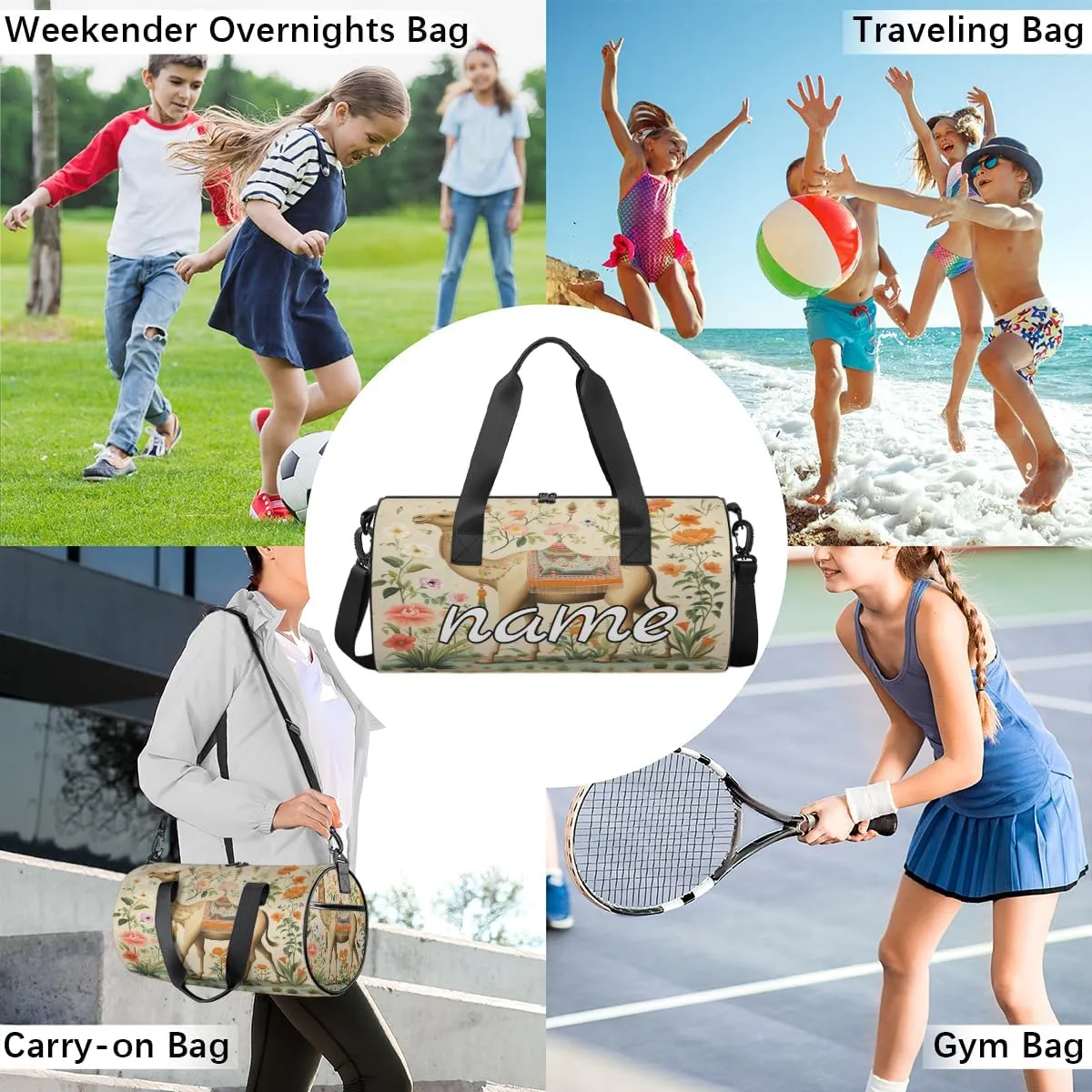 Camel Personalized Dance Bags, Camel Custom Sport Duffel Bag Travel Duffle Bag Overnight Weekender Bag
