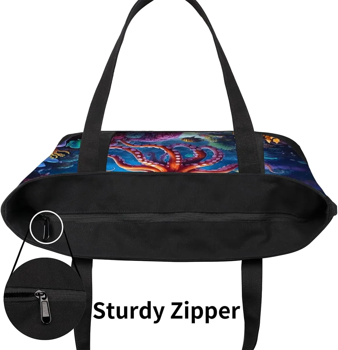 Canvas Tote Bag Sharks Dark Blue Tote Bag for Women with Zipper Shoulder Bag Reusable Grocery Bags