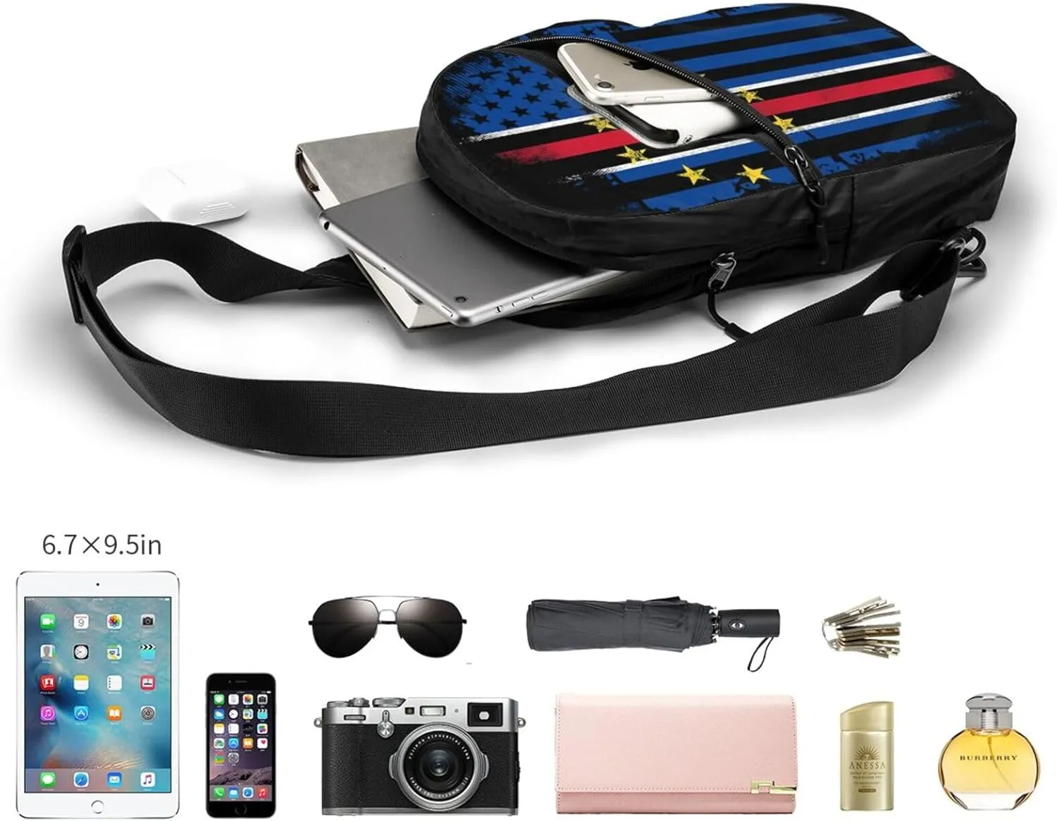 Cape Verdean American Flag Cabo Verde Portable Sling Bags Packable Crossbody Bag Foldable Sport Daypack Reusable Shoulder Backpack Diagonally Chest Bag for Workout Travel