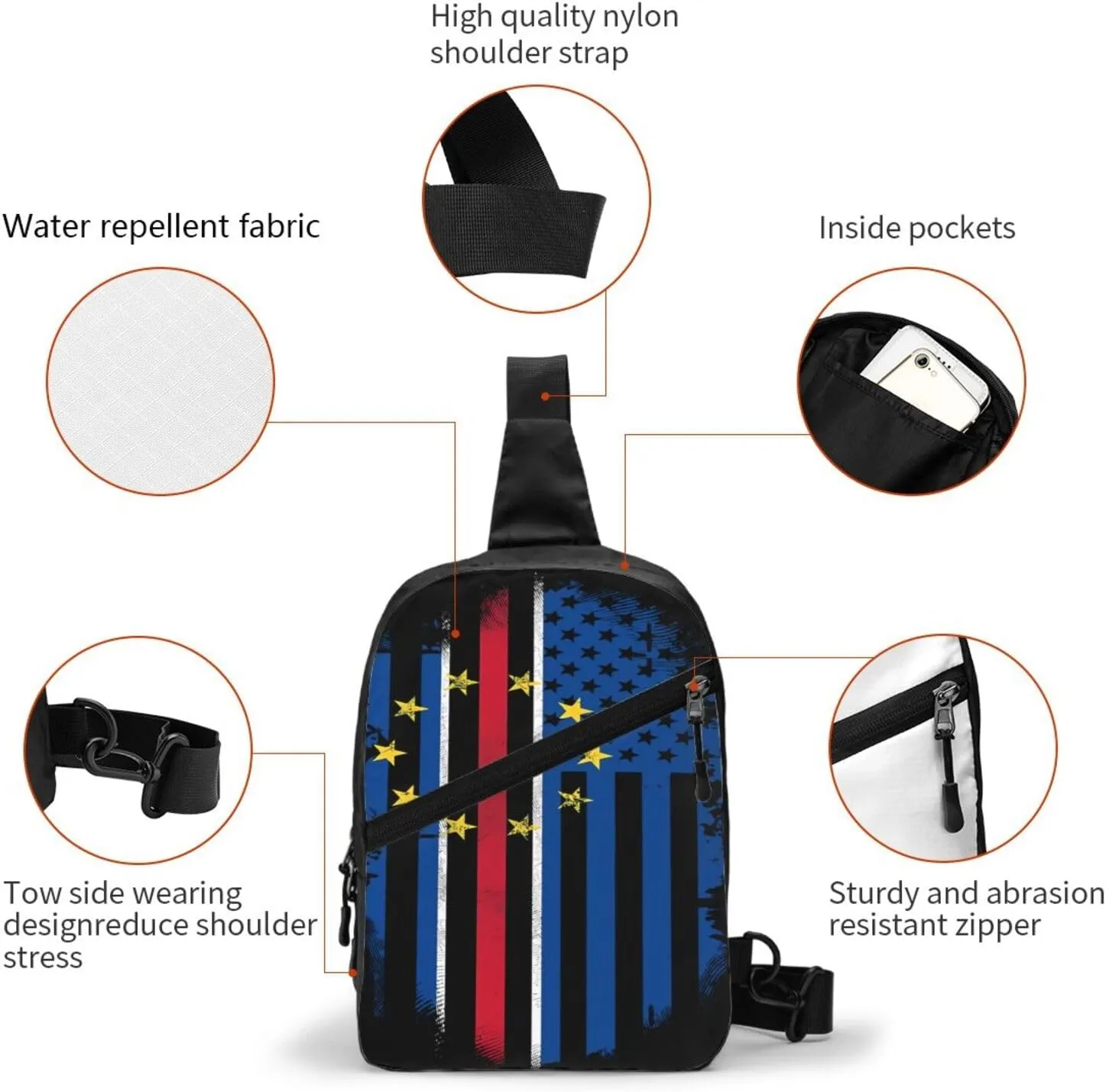 Cape Verdean American Flag Cabo Verde Portable Sling Bags Packable Crossbody Bag Foldable Sport Daypack Reusable Shoulder Backpack Diagonally Chest Bag for Workout Travel