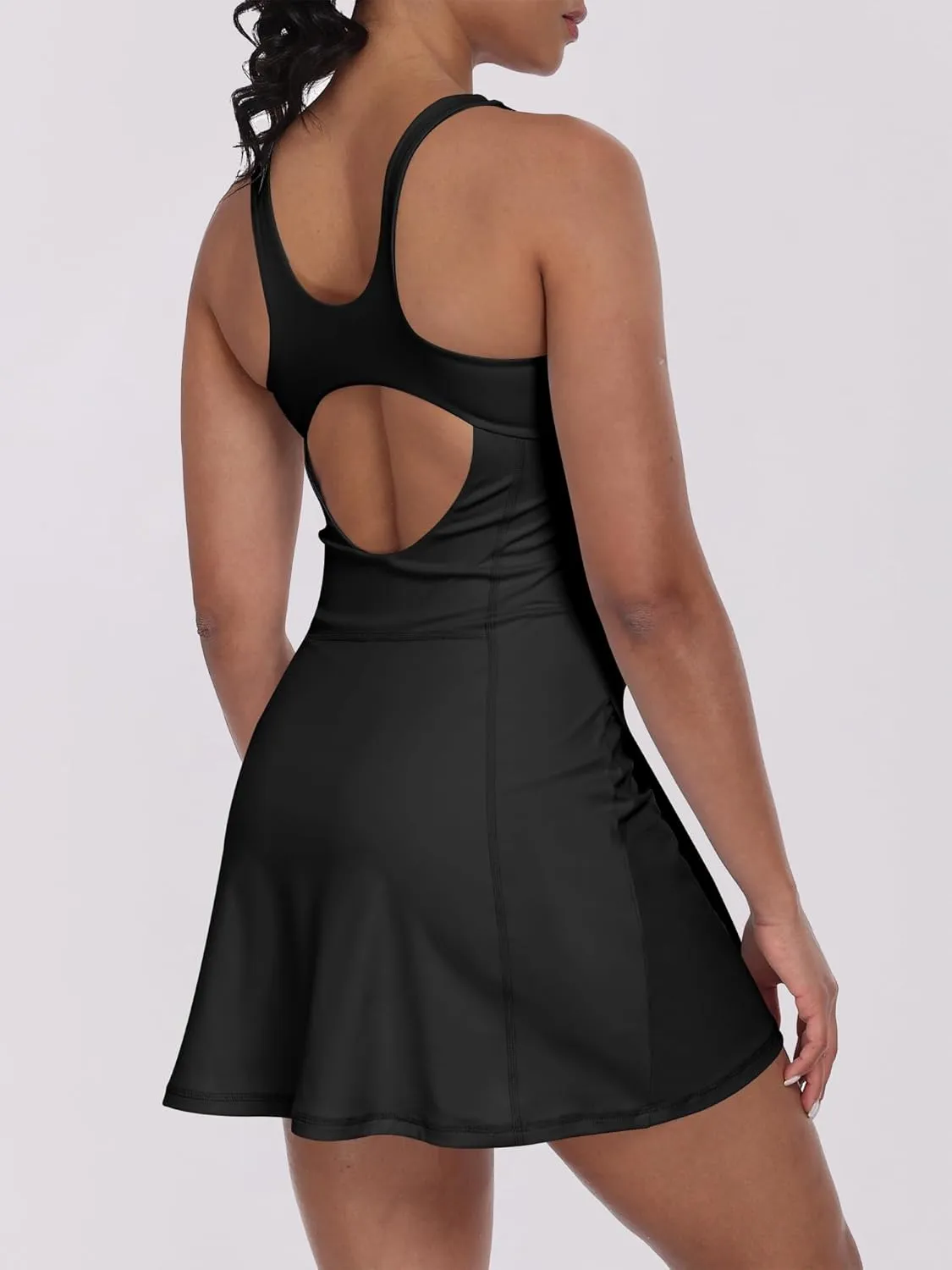 Caracilia Womens Tennis Dress Built in Shorts Square Neck Sleeveless Workout Athletic Mini Skort Dress Golf Summer Outfits