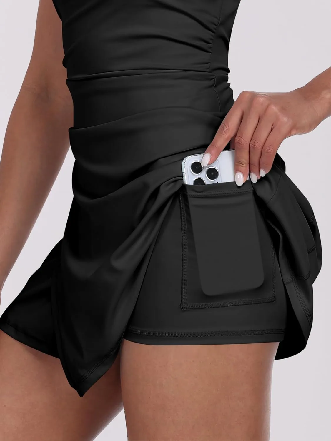 Caracilia Womens Tennis Dress Built in Shorts Square Neck Sleeveless Workout Athletic Mini Skort Dress Golf Summer Outfits