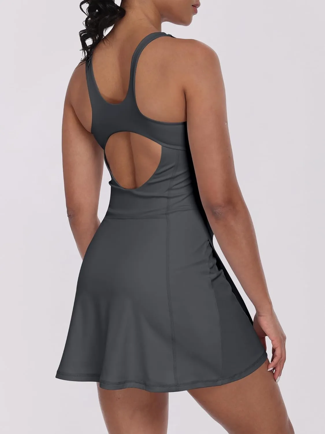 Caracilia Womens Tennis Dress Built in Shorts Square Neck Sleeveless Workout Athletic Mini Skort Dress Golf Summer Outfits