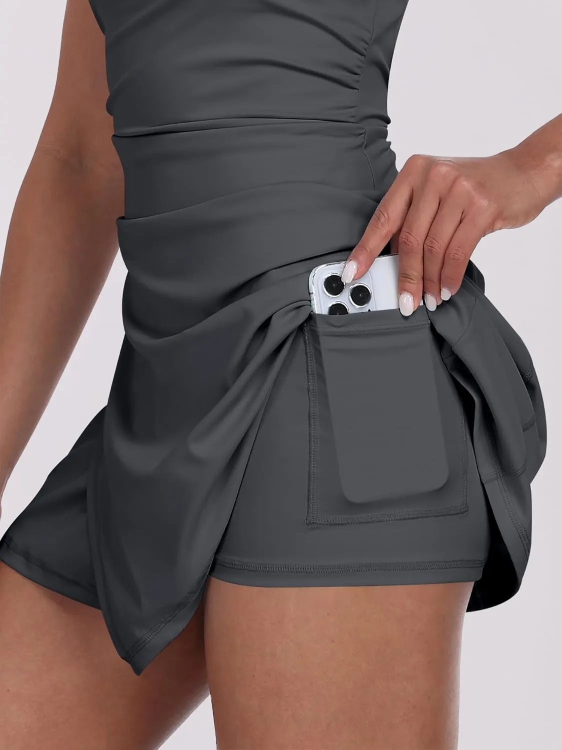 Caracilia Womens Tennis Dress Built in Shorts Square Neck Sleeveless Workout Athletic Mini Skort Dress Golf Summer Outfits