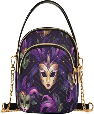 Carnival Masks and Beads Small Crossbody Bag Functional Multi Pocket Bag Shoulder Handbag