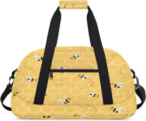 Cartoon Bee Gym Duffel Bag for Men Women Honeycomb Sports Tote Bag with Adjustable Shoulder Strap for Dance Gymnastics Traveling Outdoor Camping Overnight Stay
