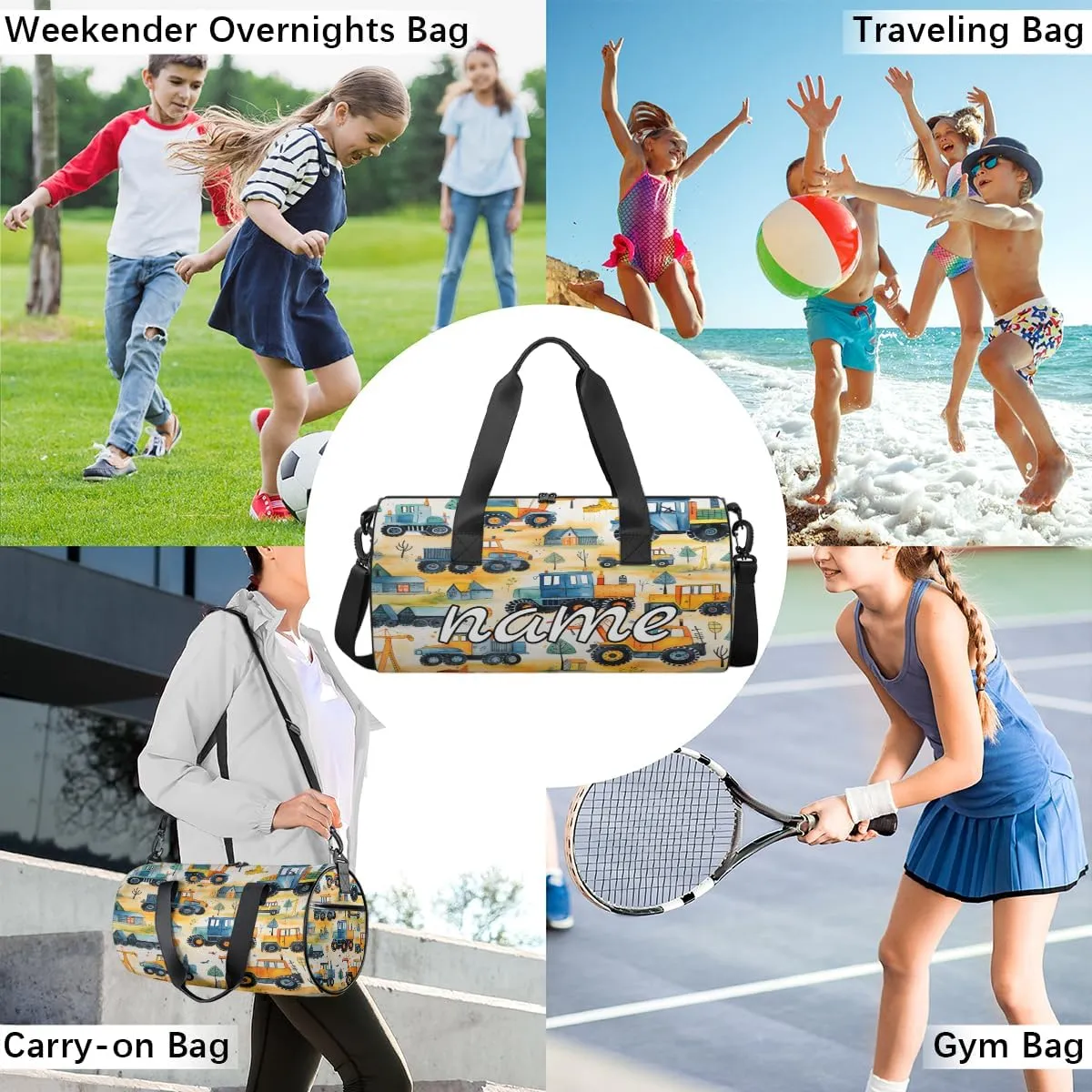 Cartoon Cars Personalized Dance Bags, Cartoon Cars Custom Sport Duffel Bag Travel Duffle Bag Overnight Weekender Bag