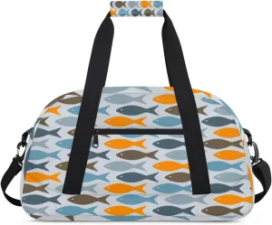 Cartoon Fish Gym Duffel Bag for Men Women Color Fish Sports Tote Bag with Adjustable Shoulder Strap for Dance Gymnastics Traveling Outdoor Camping Overnight Stay