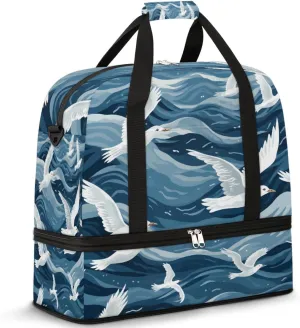 Cartoon Seagull Bird Foldable Travel Duffel Bag Overnight Weekender Bag with Shoes Compartment Sports Gym Bag for Men Women