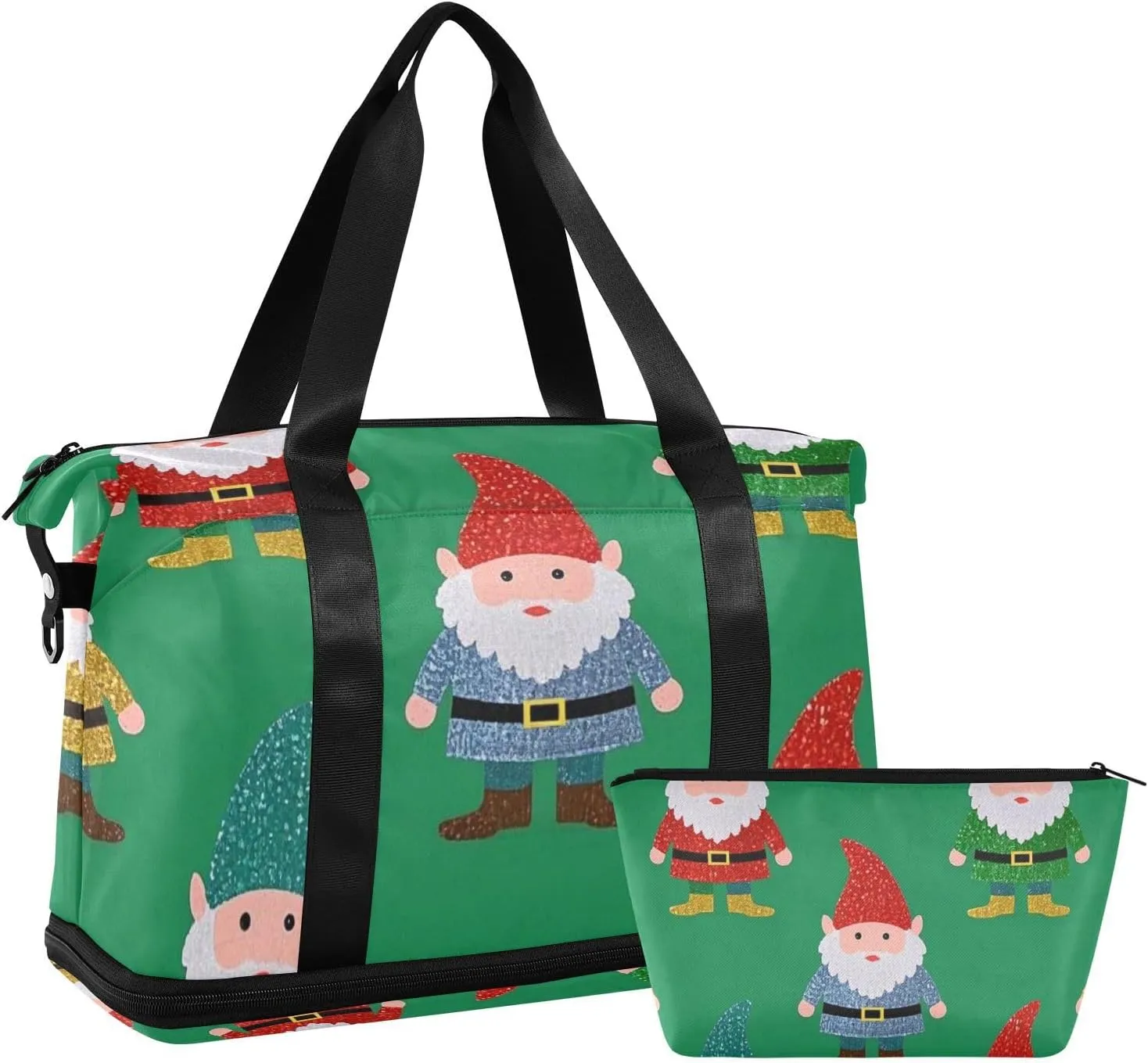 Cartoon Sequins Merry Christmas Dwarfs Overnight Travel Duffel Bag Sports Duffel Bags with Adjustable Strap for Sports Multifunctional