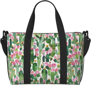 Cartoon Tropical Plant Travel Duffel Bags for Women Men, Sports Training Gym Bag Dance Bag with Adjustable Shoulder Strap Cactus Flowers Weekender Overnight Bag