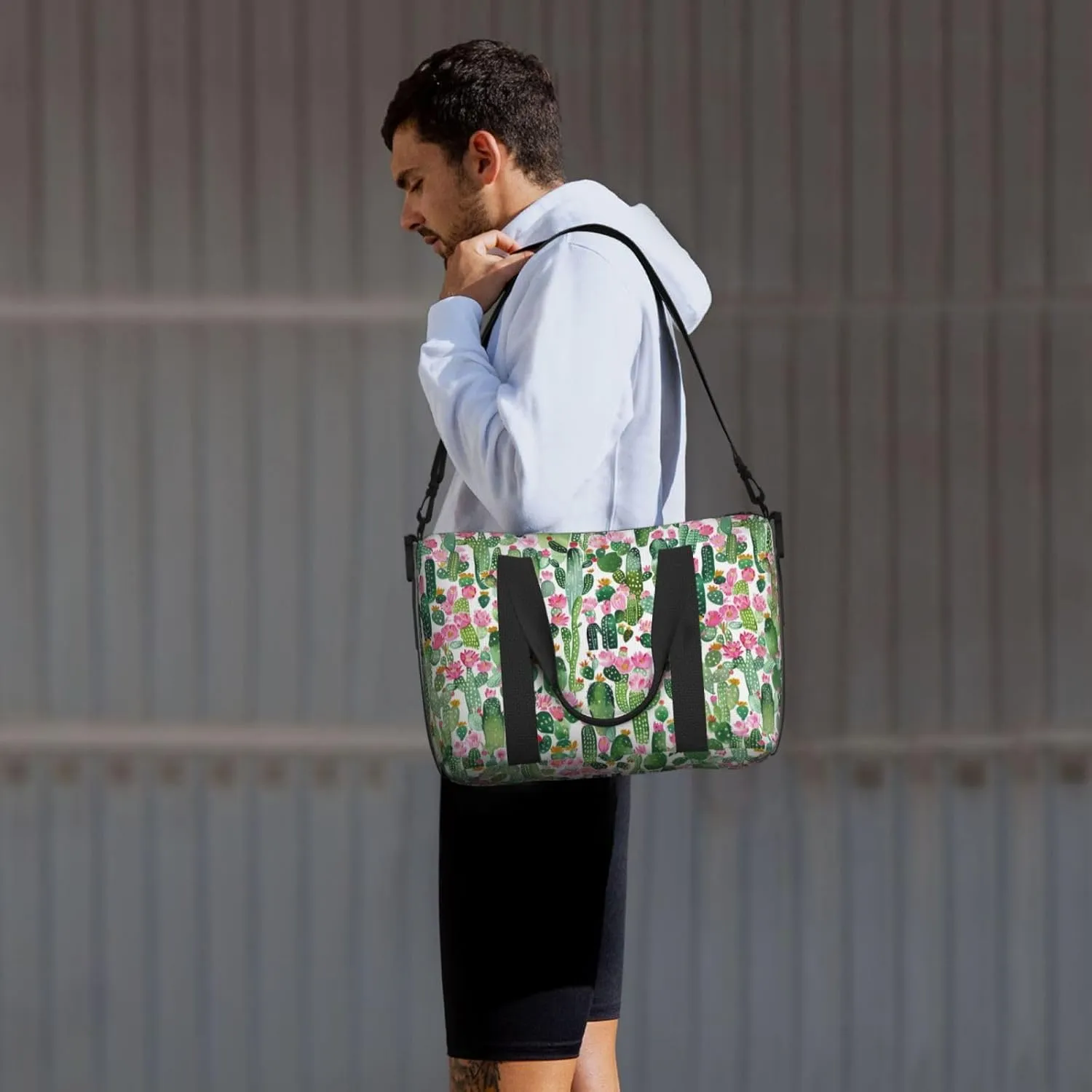 Cartoon Tropical Plant Travel Duffel Bags for Women Men, Sports Training Gym Bag Dance Bag with Adjustable Shoulder Strap Cactus Flowers Weekender Overnight Bag