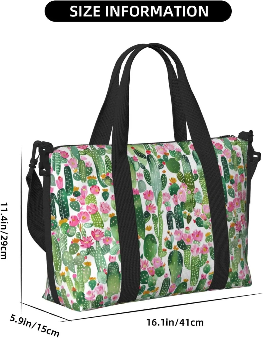 Cartoon Tropical Plant Travel Duffel Bags for Women Men, Sports Training Gym Bag Dance Bag with Adjustable Shoulder Strap Cactus Flowers Weekender Overnight Bag