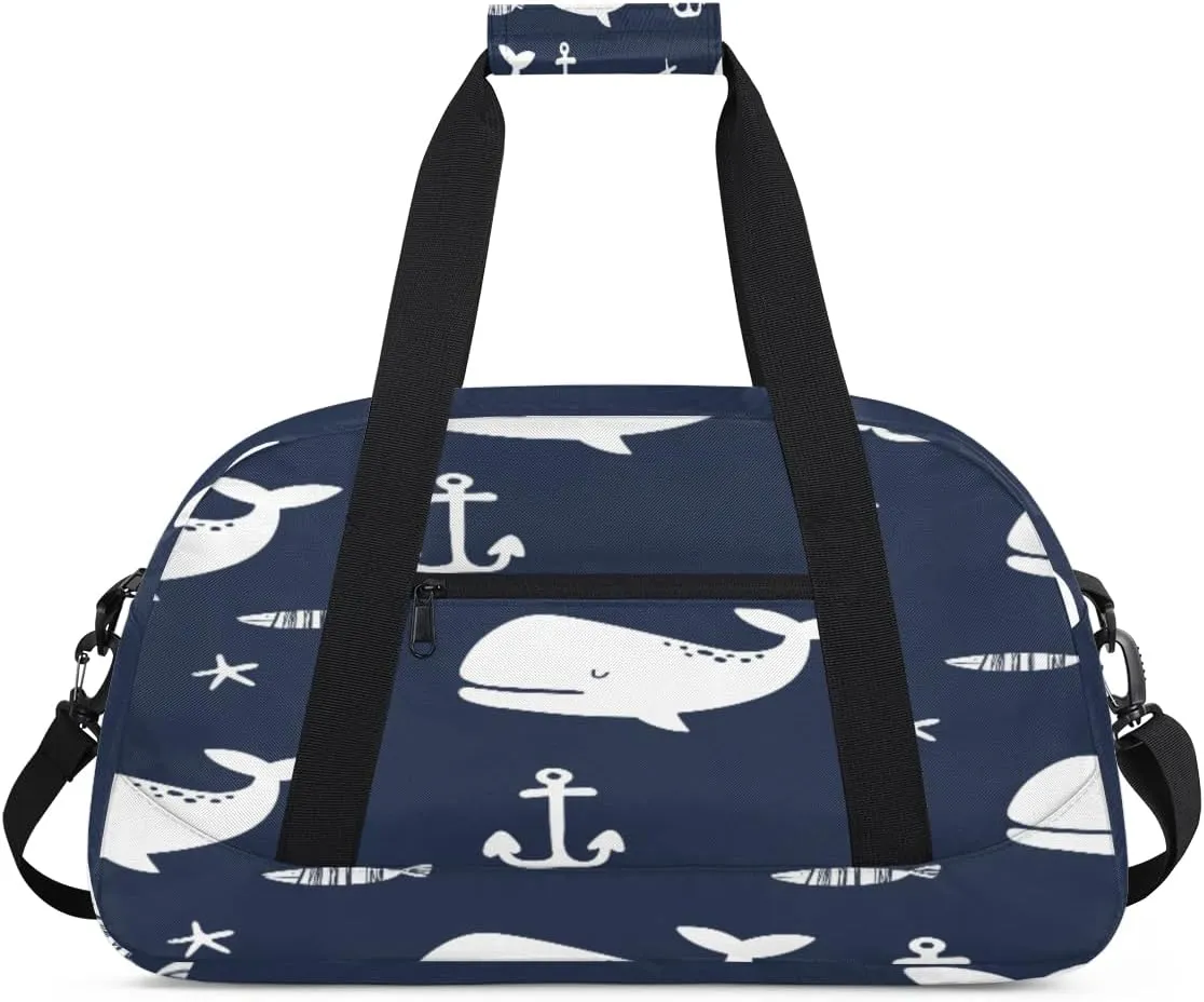 Cartoon Whale Gym Duffel Bag for Men Women Boat Anchor Sports Tote Bag with Adjustable Shoulder Strap for Dance Gymnastics Traveling Outdoor Camping Overnight Stay