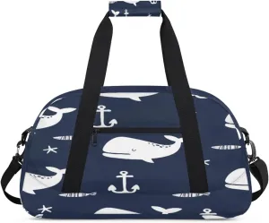 Cartoon Whale Gym Duffel Bag for Men Women Boat Anchor Sports Tote Bag with Adjustable Shoulder Strap for Dance Gymnastics Traveling Outdoor Camping Overnight Stay