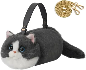 Cat Crossbody Bag Cat Shaped Purse with Adjustable Strap and Metal Chain, Cat Purse for Women