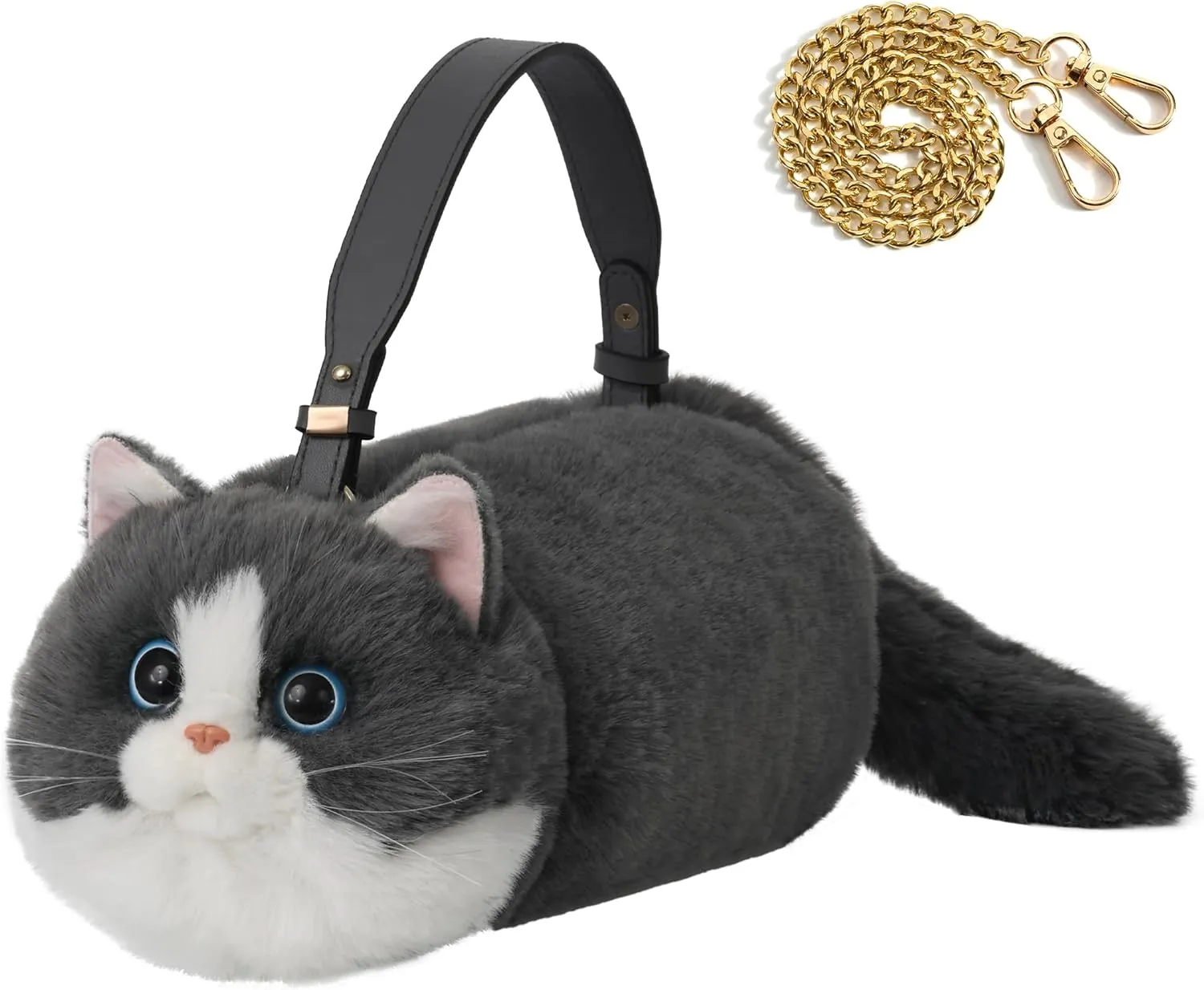 Cat Crossbody Bag Cat Shaped Purse with Adjustable Strap and Metal Chain, Cat Purse for Women