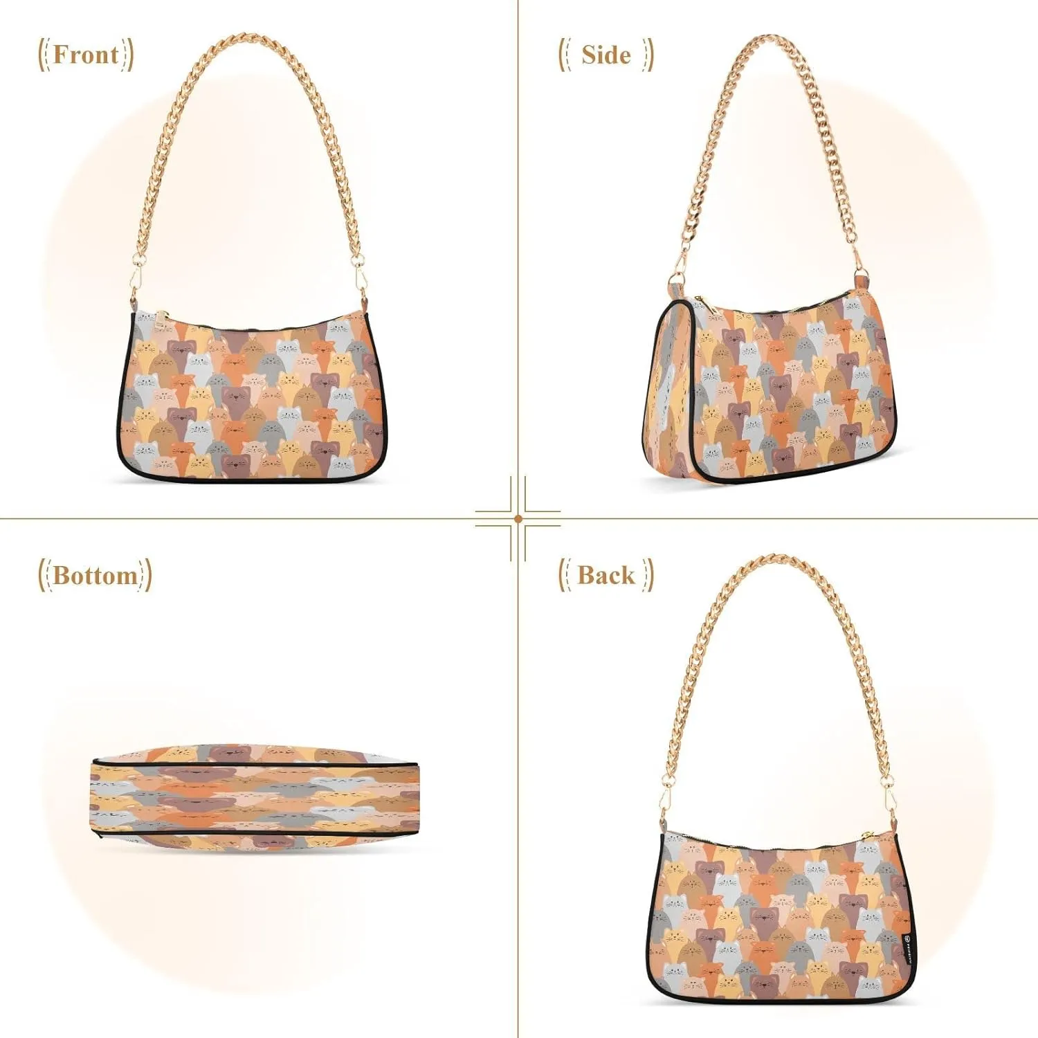 Cat Shoulder Purses for Women,Cat Shoulder Bag Purse Womens Crescent Crossbody Bag
