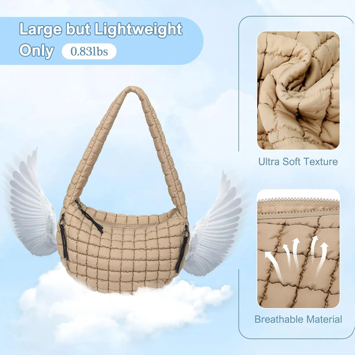 CATMICOO Puffer Tote Bag for Women: Carryall Puff Shoulder Bag for Travel - Lightweight Quilted Bag for Gym