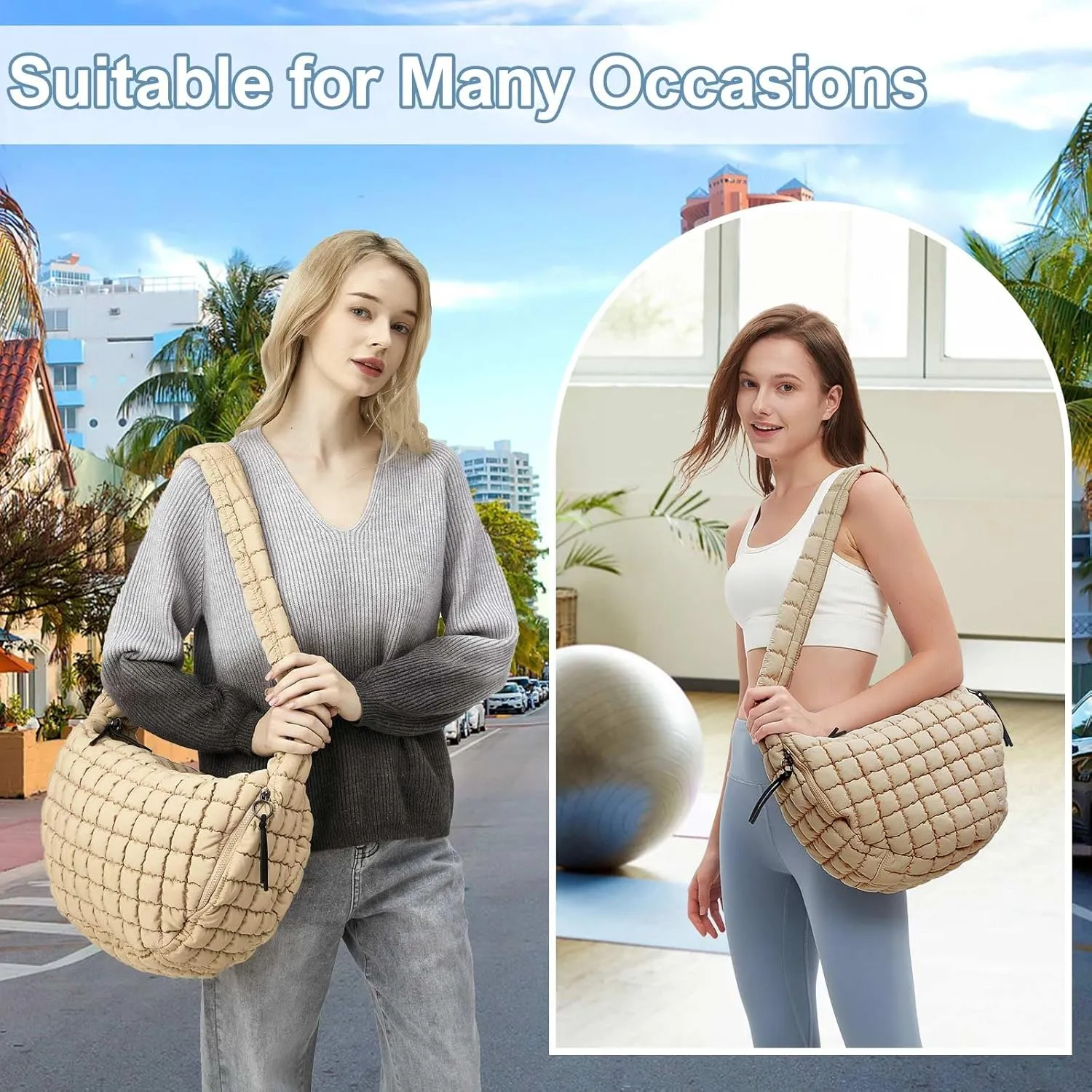 CATMICOO Puffer Tote Bag for Women: Carryall Puff Shoulder Bag for Travel - Lightweight Quilted Bag for Gym