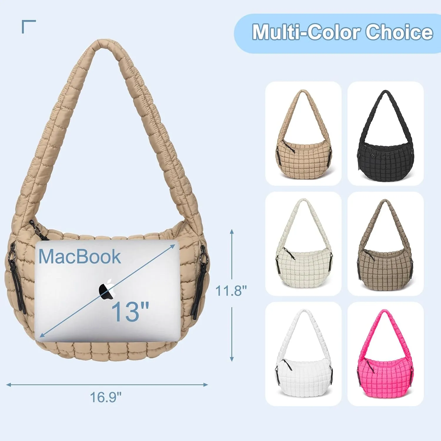 CATMICOO Puffer Tote Bag for Women: Carryall Puff Shoulder Bag for Travel - Lightweight Quilted Bag for Gym