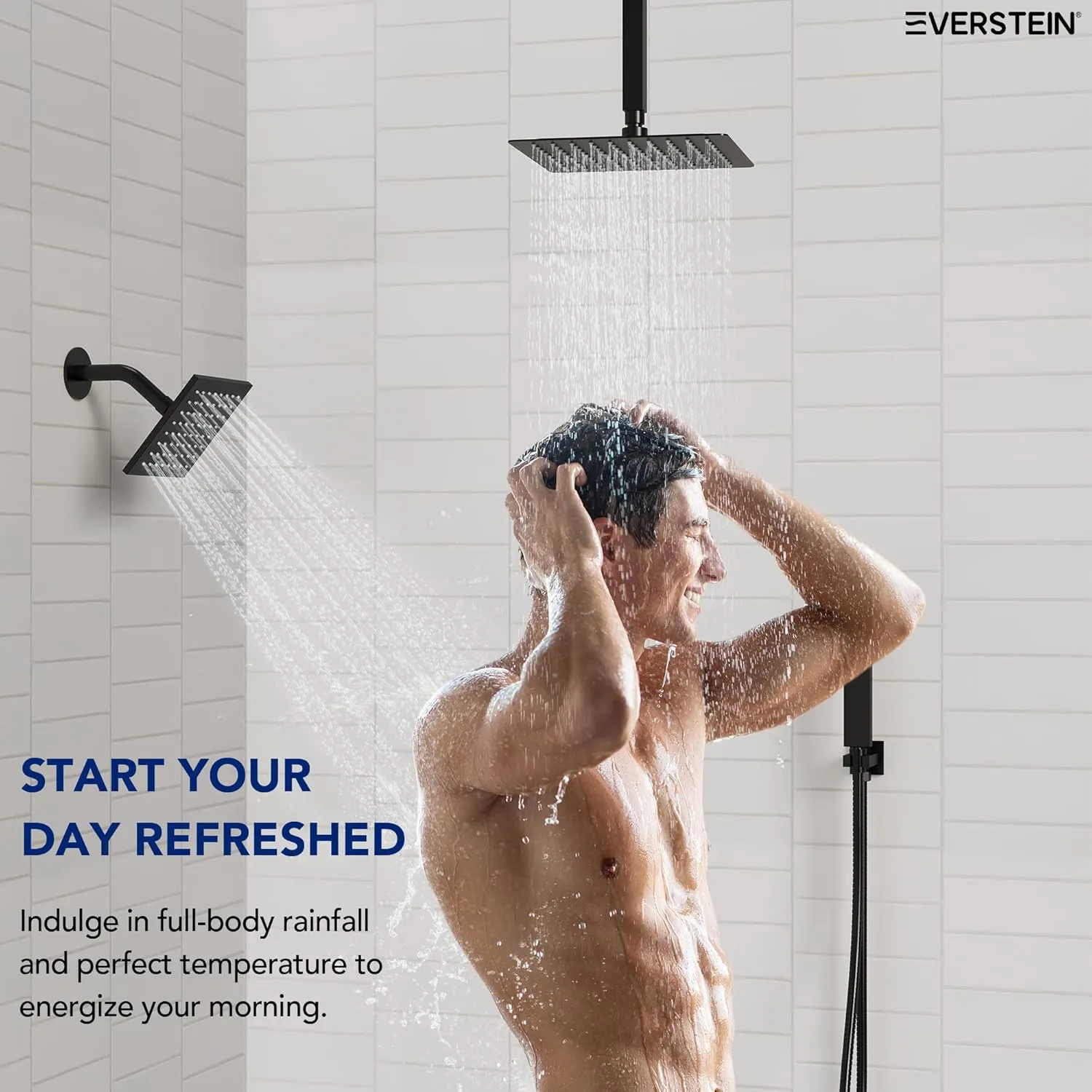 Ceiling Mount 12" High-Pressure Rainfall Shower Faucet, Dual Rainfall Shower Head System with Valve (Matte Black)