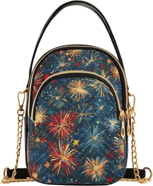 Celebration Firework Burst Navy Multi Pockets Crossbody Bags for Women Zip Cell Phone Purse Wallet Bag with Detachable Shoulder Strap Travel Purse for Women Girls Trendy Gift Traveling Shopping