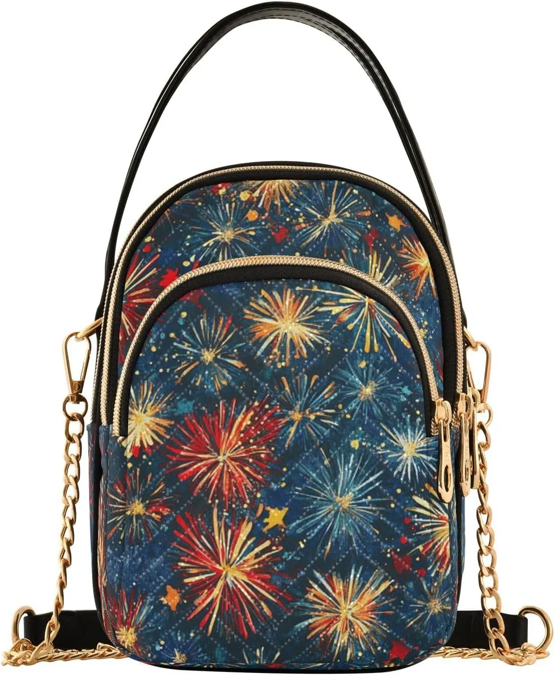 Celebration Firework Burst Navy Multi Pockets Crossbody Bags for Women Zip Cell Phone Purse Wallet Bag with Detachable Shoulder Strap Travel Purse for Women Girls Trendy Gift Traveling Shopping