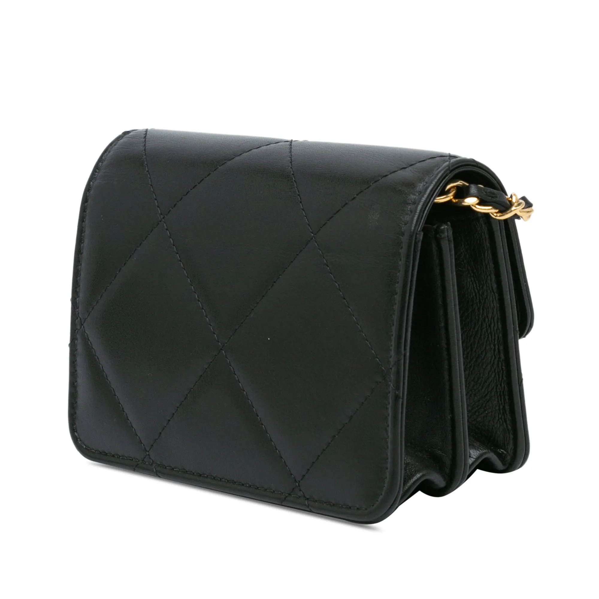 Chanel Quilted Calfskin Strass Card Holder On Chain