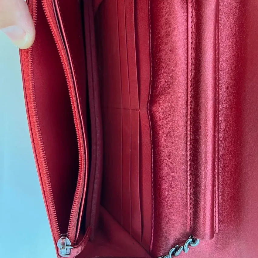 Chanel Red Quilted Leather Wallet on Chain (WOC) Handbag