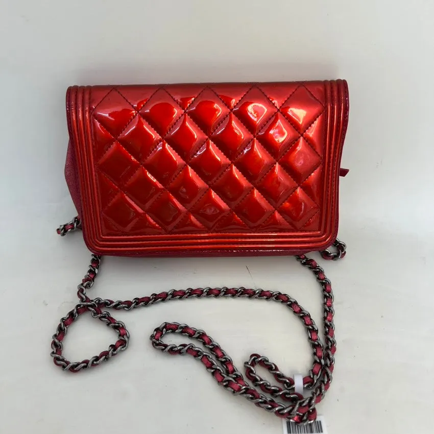 Chanel Red Quilted Leather Wallet on Chain (WOC) Handbag