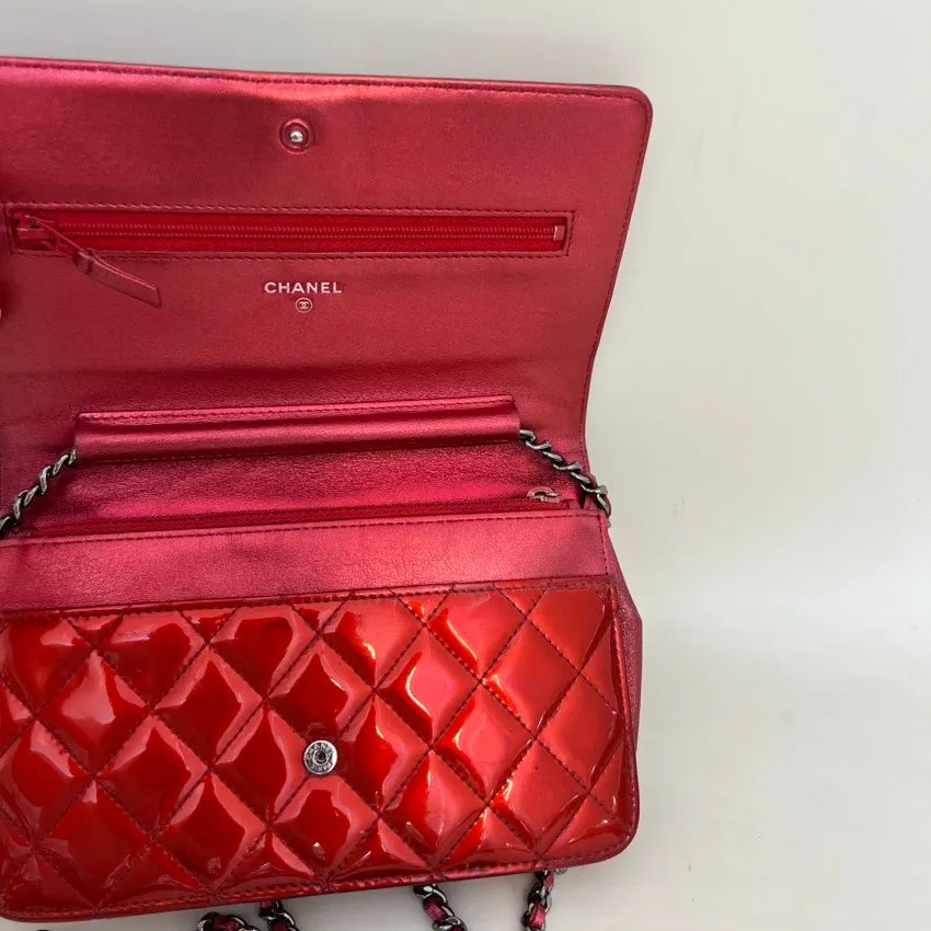 Chanel Red Quilted Leather Wallet on Chain (WOC) Handbag