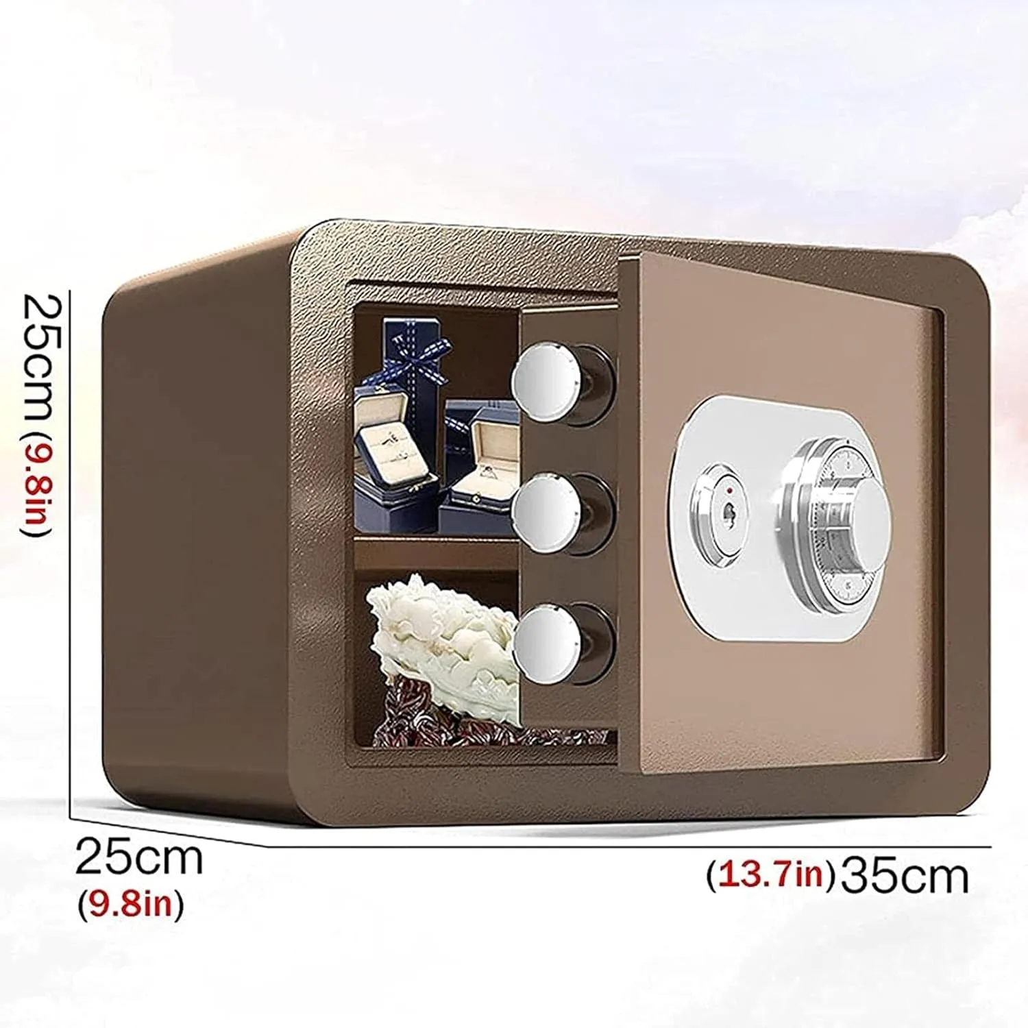 chaner Strongbox Home Safe Safe Lock Box Small Fireproof Steel Small Wall-Mounted Security Box with Key Home Office Business Hotel Secur chaner (Coffee d A)