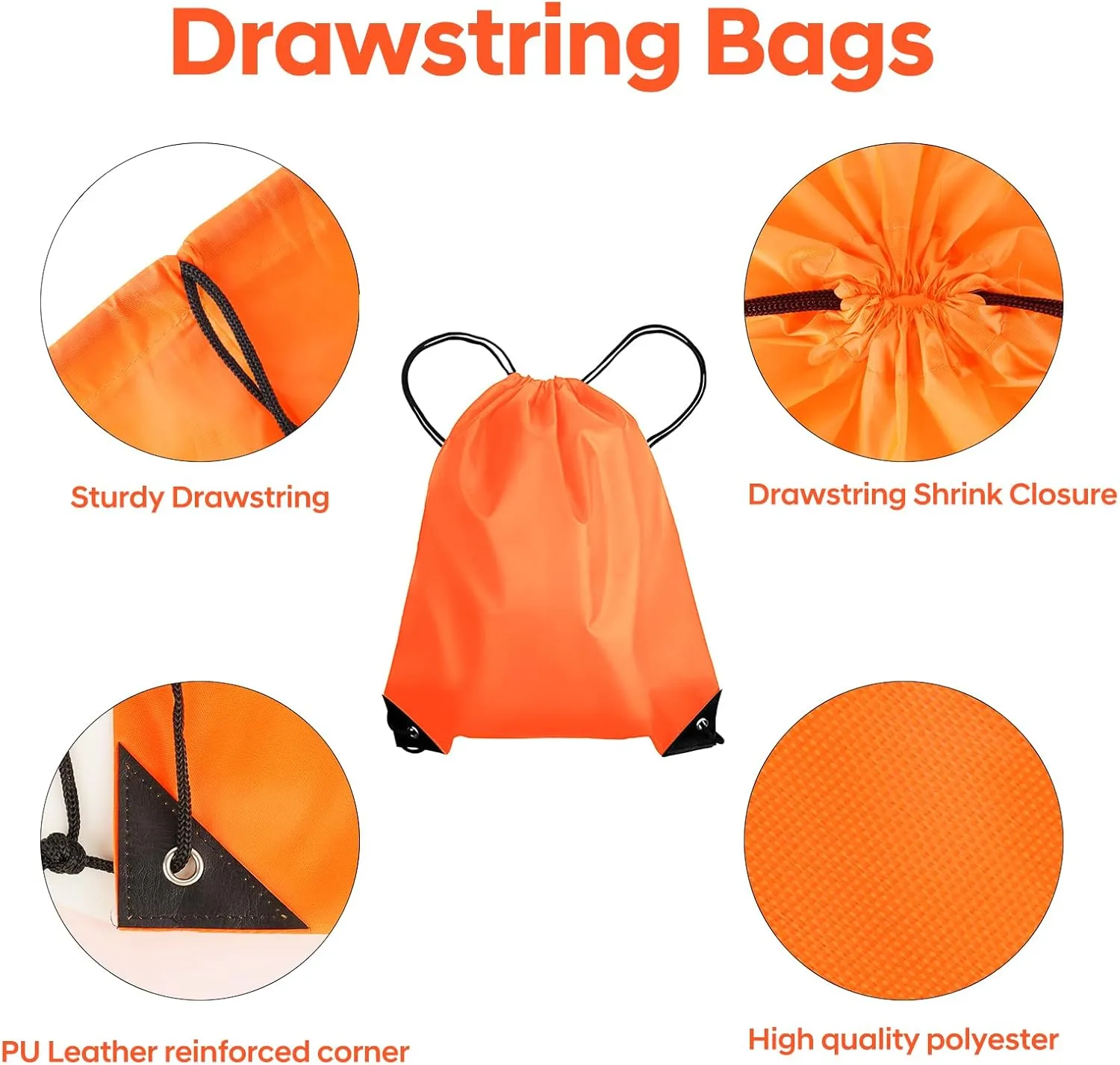 CHEPULA Drawstring Bags Bulk Drawstring Backpack Large Draw String Back Sack (Orange-20pcs)
