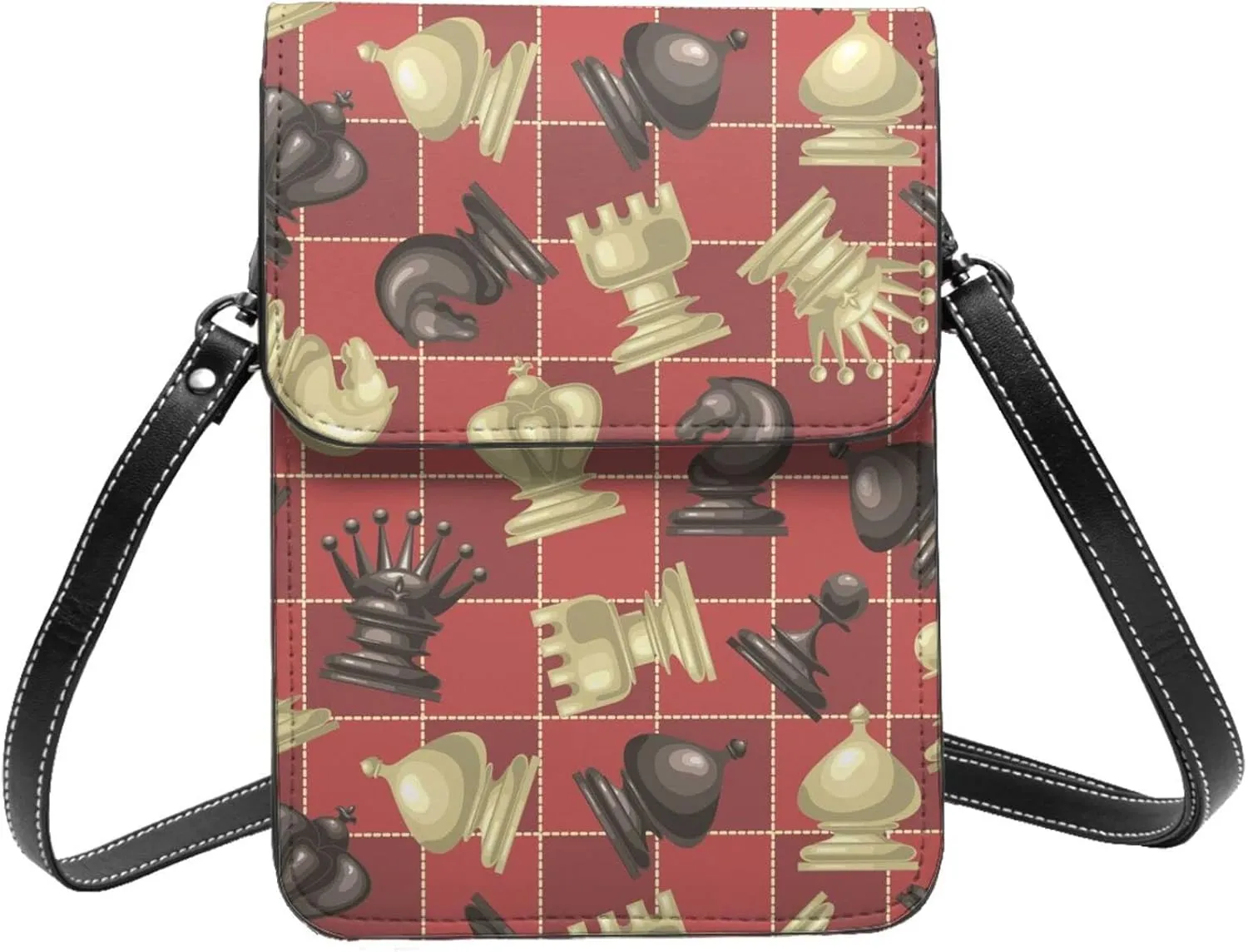 chess pieces chessboard red Crossbody Cell Phone Purse for Women Girls Leather Mini Cross Body Bags Small Shoulder Bags