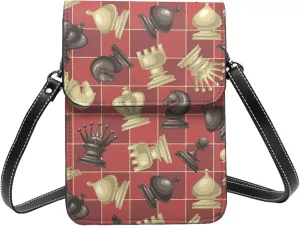 chess pieces chessboard red Crossbody Cell Phone Purse for Women Girls Leather Mini Cross Body Bags Small Shoulder Bags