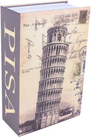 CHICIRIS Diversion Book Storage Box, Dictionary Box Lock Book with Key Lock and Fireproof Money Bag, Diversion Book Hidden for Home, Office, Travel (Pisa Leaning Tower Type)