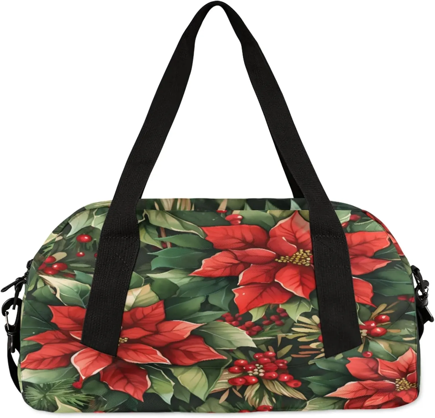 Christmas Flower Kids Duffel Bag Lightweight Waterproof Sports Gym Bag with Front Zipper Pocket Foldable Weekender Overnight Bag for School Practice Gymnastic Ballet
